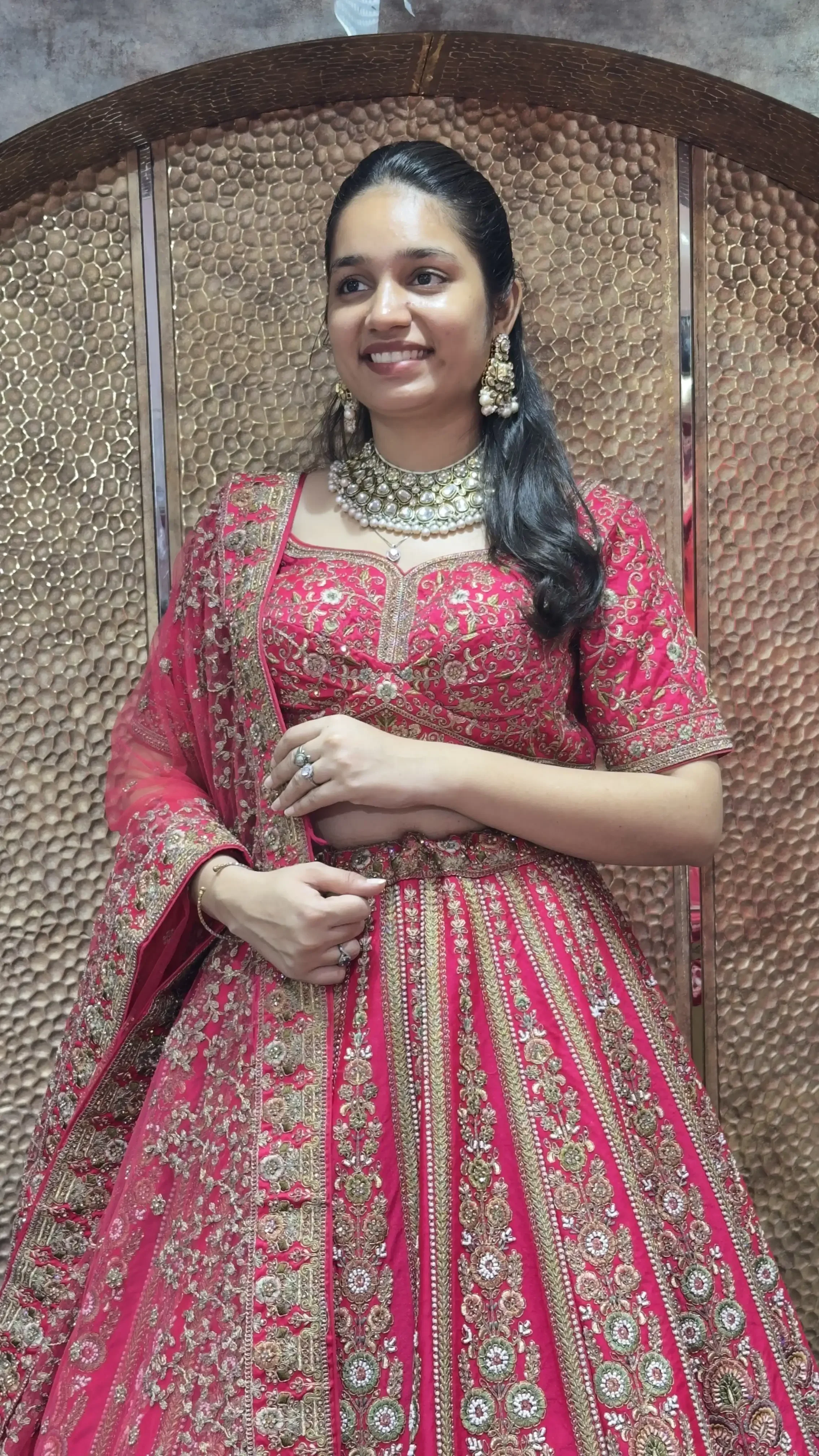 Antique Work Bridal Lehenga In pink